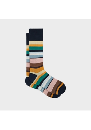 Paul Smith Navy Block Multicolour Stripe Socks Blue