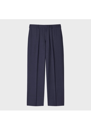 Paul Smith Straight-Fit Navy Wool and Linen-Blend Trousers Blue