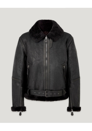 Belstaff Wilder Jacket Men's Aviator Shearling Washed Black / Black Size UK 40