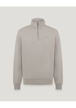 Belstaff Alloy Quarter Zip Sweatshirt Men's Cotton Fleece Cement Grey Size 2XL