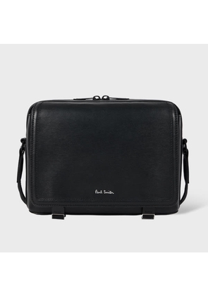 Paul Smith Black Straw-Grain Embossed Leather Messenger Bag