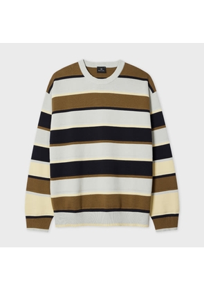 PS Paul Smith Grey And Khaki Stripe Milano Cotton Sweater