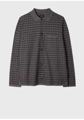 PS Paul Smith Grey 'Geo Tile' Knitted Cotton Collared Cardigan Brown