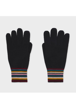 Paul Smith Women's Black Merino Wool 'Signature Stripe' Gloves Multicolour