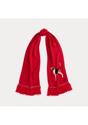 Tassel-Trim Intarsia Foxhound Scarf