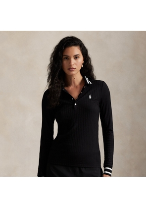 Slim Fit Rib-Knit Long-Sleeve Polo Shirt