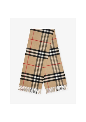 Womens Burberry Giant Check Fringed Cashmere Scarf