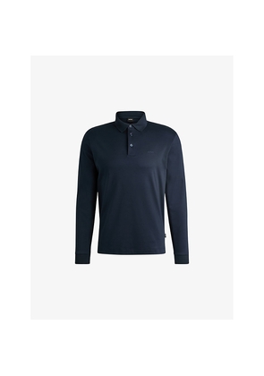 Mens Boss Leisure Long-Sleeved Cotton-Jersey Polo Shirt