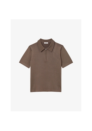 Mens Sandro Zipped Stretch-Woven Polo Shirt