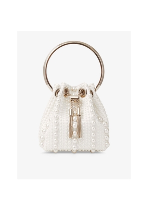 Womens Jimmy Choo Bon Bon Micro Pearl-Embellished Satin Top-Handle Bag
