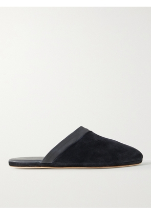 John Lobb - Knighton Leather-Trimmed Suede Slippers - Men - Blue - UK 6