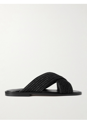 Manolo Blahnik - Otawi Woven Raffia and Leather Sandals - Men - Black - UK 5