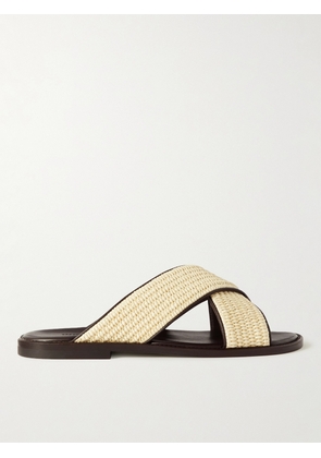 Manolo Blahnik - Otawi Woven Raffia and Leather Sandals - Men - Neutrals - UK 5