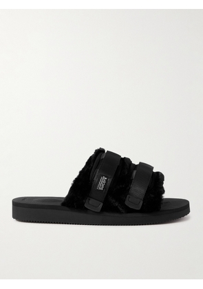 SUICOKE - Moto Webbing and Shell-Trimmed Faux Fur Slides - Men - Black - US 7