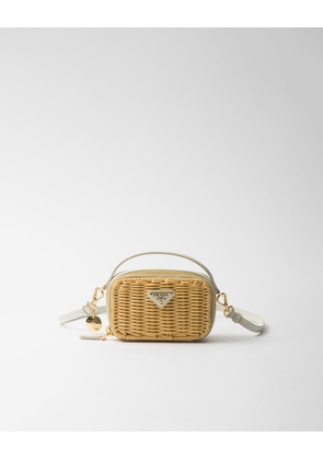 Wicker and leather mini-pouch