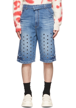 We11done Blue Denim Cut-Out Shorts