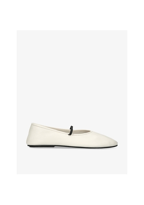 Womens The Row Elastic-Strap Leather Ballet Flats