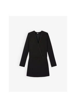 Womens The Kooples Double-Breasted Pleated-Hem Stretch-Woven Mini Blazer Dress