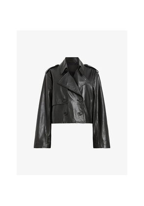 Womens Allsaints Hendry Relaxed-Fit Cropped Leather Trench