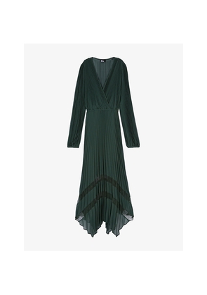 Womens The Kooples Asymmetric-Hem Pleated Woven Maxi Dress