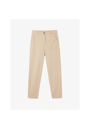 Womens The White Company Patch-Pocket Tapered-Leg Mid-Rise Lyocell and Cotton Trousers