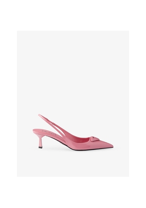 Womens Prada Pointed-Toe Branded Patent-Leather Heels