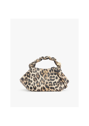 Womens Ganni Bou Leopard-Print Leather Top Handle Bag