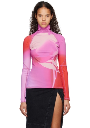 ioannes Pink & Red Printed Turtleneck