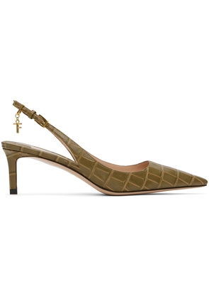 TOM FORD Khaki 55mm Stamped Croc Slingback Heels