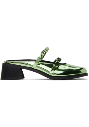 Justine Clenquet Green Andie Metallic Mules