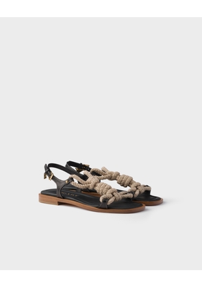 Flat leather and cord sandals