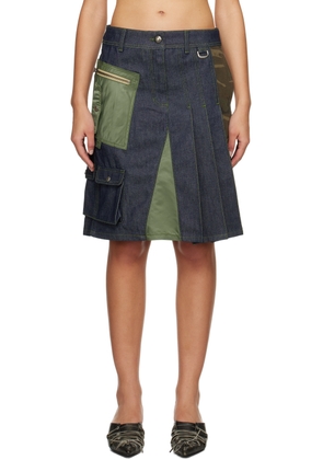 Andersson Bell Blue & Khaki Marta Half-Pleats Midi Skirt