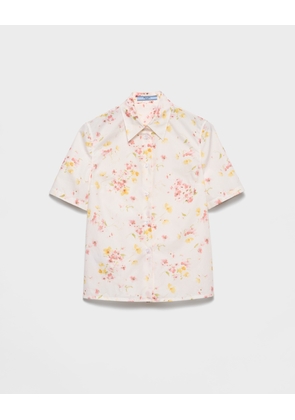 Short-sleeved floral print poplin shirt