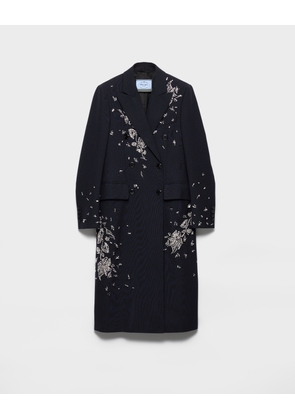 Embroidered double-breasted rush stitch wool coat