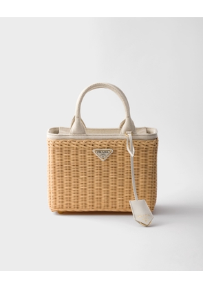 Medium wicker and linen blend tote bag
