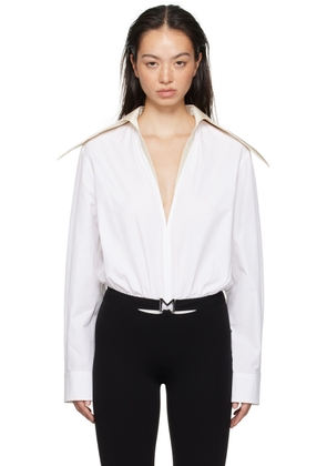 Mugler White Spiky Satin Collar Bodysuit