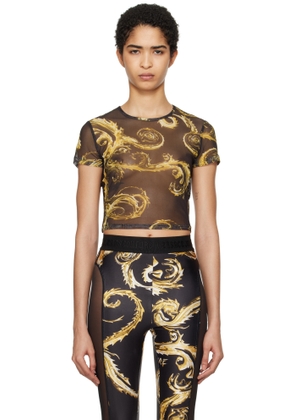 Versace Jeans Couture Black Chromo Couture Mesh Crop T-shirt