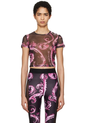 Versace Jeans Couture Black Chromo Couture Mesh Crop T-shirt
