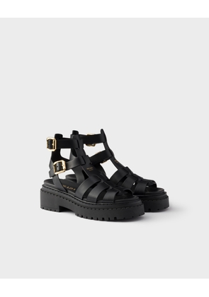 Leather sandals with ankle straps