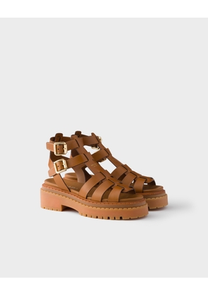 Leather sandals with ankle straps
