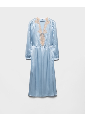 Long-sleeved satin crepe and lace dress