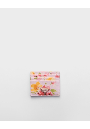 Floral-print Saffiano leather card holder