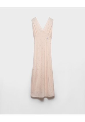 Embroidered vintage-effect habutai silk dress