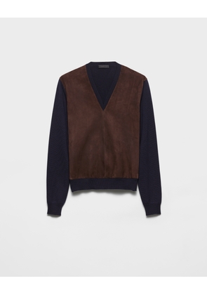 Superfine wool and suede sweater