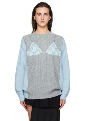 Andersson Bell Gray & Blue Lace Lingerie Boyfriend Knit Sweater