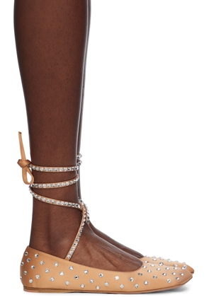 Amina Muaddi Beige Ane Crystal Lace Up Ballerina Flats