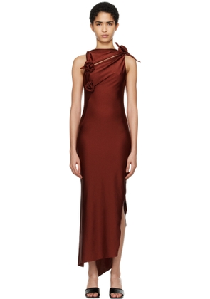 Coperni Burgundy Asymmetric Flower Midi Dress
