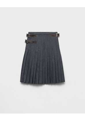 Pleated wool hopsack skirt
