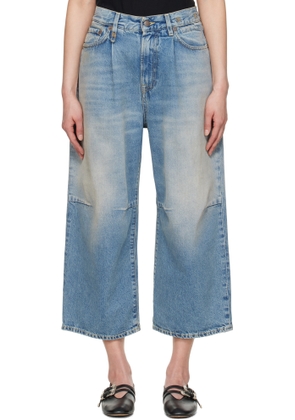 R13 Blue Cropped Wide Leg Jeans