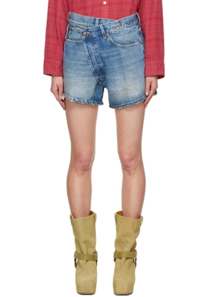 R13 Blue Loose Crossover Denim Shorts